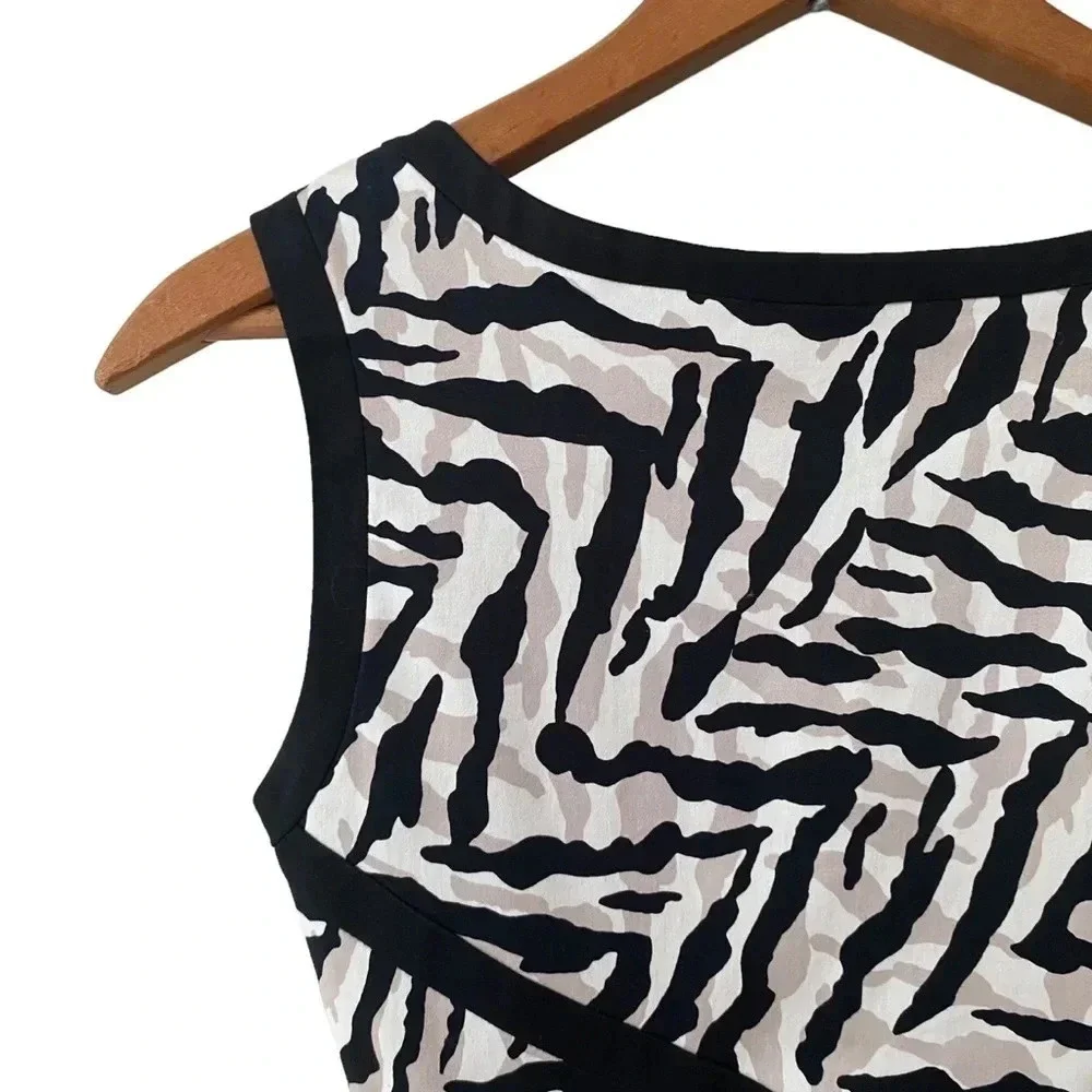Karen Millen Zebra Print Bodycon Dress Cutout Back Black White Cocktail Size 4